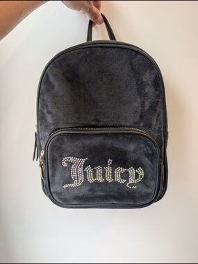 NWOT Juicy Couture Black Velour Obsession Mini Backpack Rhinestone Y2K